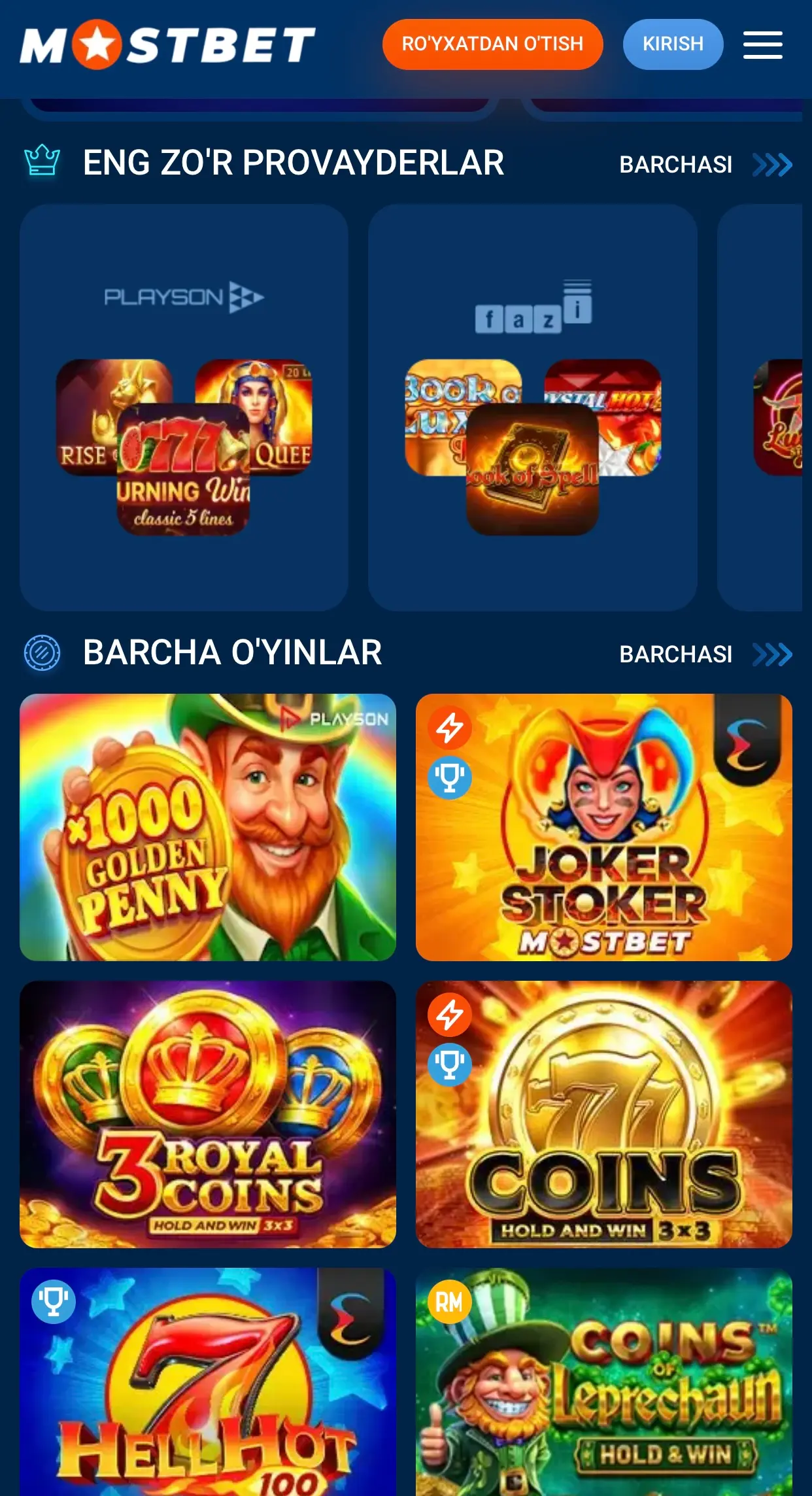 Provayderlar va o‘yinlar — Playson slotlari, Joker Stoker va 7 Coins, O‘zbekiston uchun