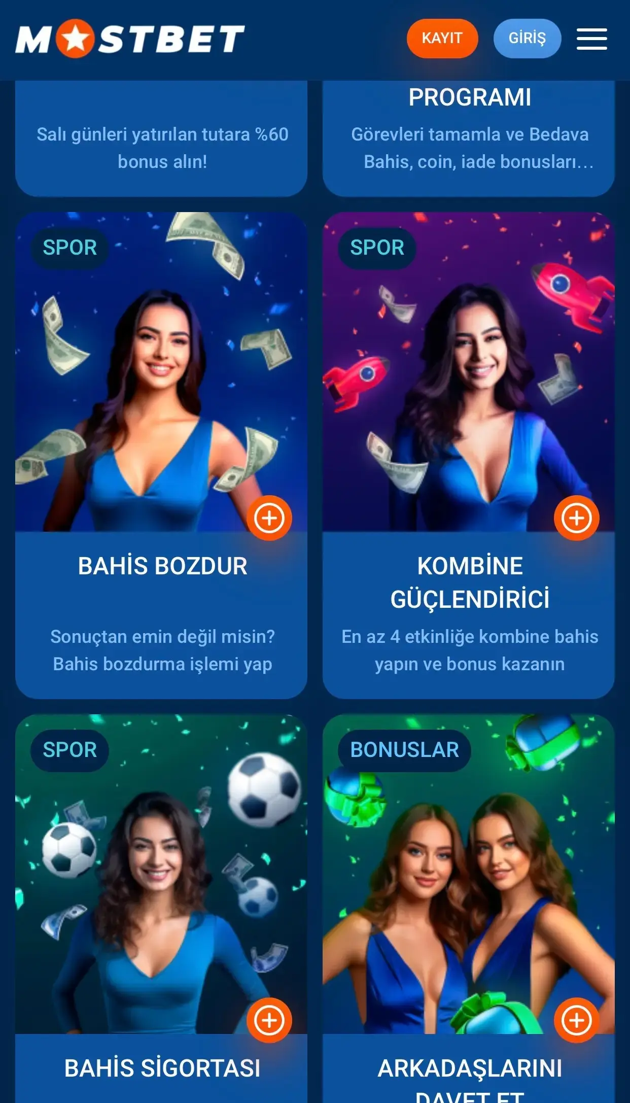 Mostbet promosyonları: Salı %60 bonus, Bahis Bozdur, Kombine Güçlendirici, Bahis Sigortası ve Arkadaş Davet Et reklamları